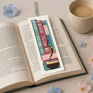 Books and Coffee Bookmark Cross Stitch Pattern: Book Club Gift (PDF Download)