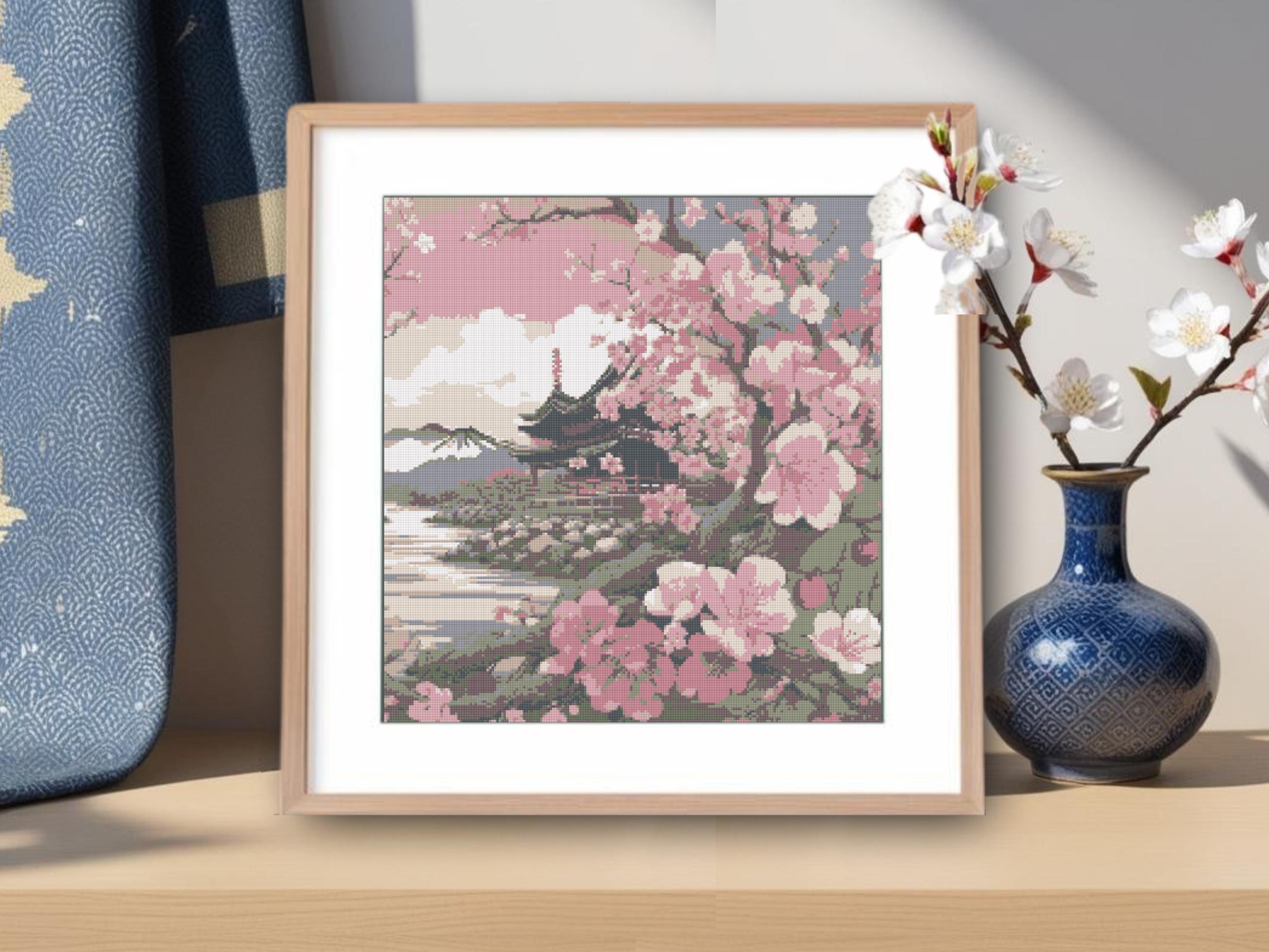 Cherry blossom cross stitch pattern, Asian cross stitch, Japanese cross stitch pattern, Cherry tree counted cross stitch instant download