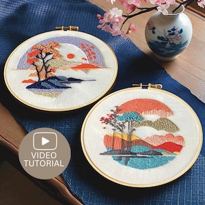 Abstract Landscape Embroidery Pattern Set with Video Tutorial (Digital Download