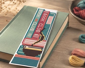 Modèle de point de croix de livres et de café : cadeau pour un club de lecture (téléchargement PDF)