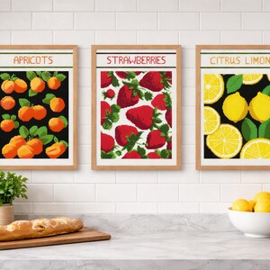 Modern Fruit Cross Stitch Pattern Set: Minimalist Kitchen Art (PDF Download) image 1