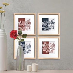 Eenkleurige set kruissteekrozenpatronen, monochromatisch, gemakkelijk bijpassende kleine vierkante digitale kruissteekkaarten voor doe-het-zelf wanddecoratie