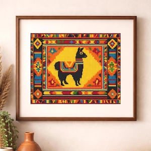 Llama Cross Stitch Pattern: Peruvian Folk Art Embroidery (Digital Download)