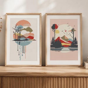 Abstract Landscape Cross Stitch Pattern Set: Modern Minimalist Embroidery (Digital Download)