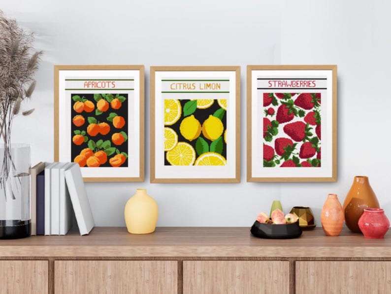 Modern Fruit Cross Stitch Pattern Set: Minimalist Kitchen Art (PDF Download) image 7