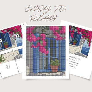 Seascape & Cottage Cross Stitch Pattern Set: Greek Island Coastal Scene (Digital Downloadable PDF Charts) image 4