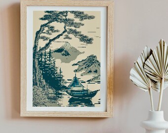 Japanese cross stitch pattern, Boat cross stitch PDF, Asian cross stitch, Oriental cross stitch, Japanese wall art, Cherry blossom tree PDF