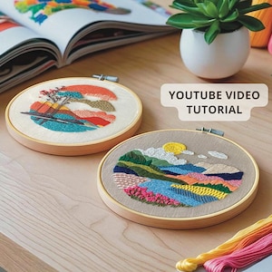 Abstract Landscape Hand Embroidery Pattern Set: Step-by-Step Video Tutorials (PDF Download)