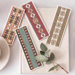 Geometrisch Kreuzstich Lesezeichen Muster: Ethnic Folk X-Stitch (PDF Download 4er Set)