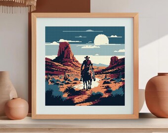 Cowboy Cross Stitch Pattern: Wild West Southwest Landscape (Digital Download)
