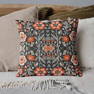 Patrón de punto de cruz para funda de almohada con flores escandinavas, descarga instantánea en PDF, gráfico con pocos colores, para almohada cuadrada de 14 pulgadas en Aida de 14 ct.