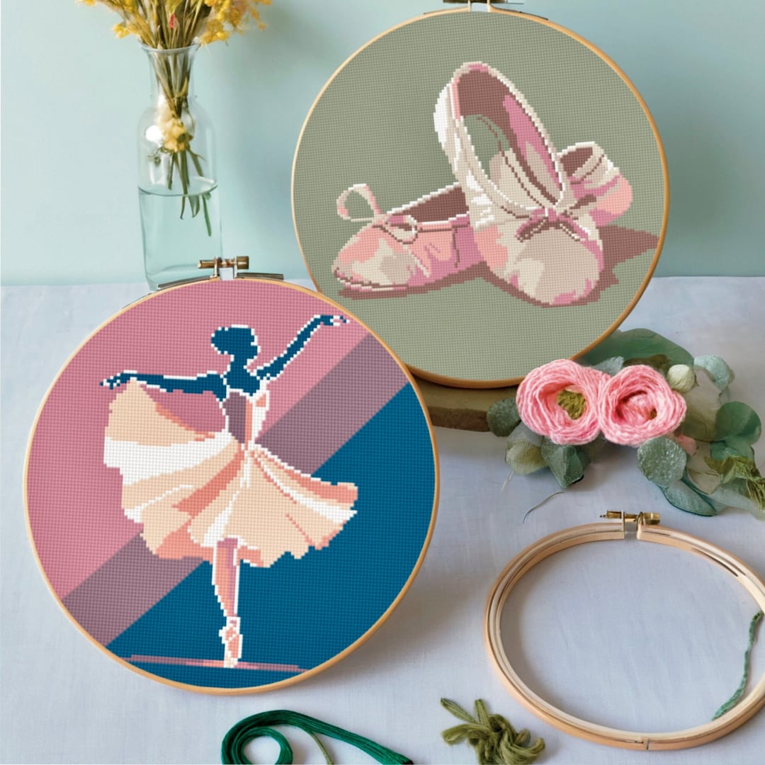 Ballerina and Ballet Shoes Cross Stitch Pattern Set, Ballet Dance ...