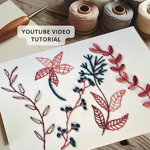 Embroidery on Paper Pattern: Floral Card with Video tutorial and Stitch Guide (PDF Download)