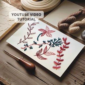 Modello di ricamo su carta con tutorial video, Modello di ricamo a mano su cartoncino e guida ai punti passo dopo passo, Progetto di puntura della carta