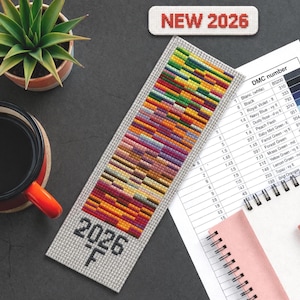 Patrón de punto de cruz para marcapáginas de temperatura: Gráfico anual para bordar en grupo (descarga en PDF)