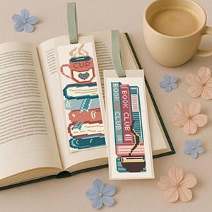 Bookish Cross Stitch Bookmark Patterns, Reading & Coffee Set PDF Download
