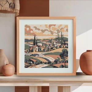 Toskana Kreuzstich Anleitung, Italienische Landschaft, Mittelalterliche Landschaft, Kreuzstich Anleitung, moderne Kunst, Handarbeit