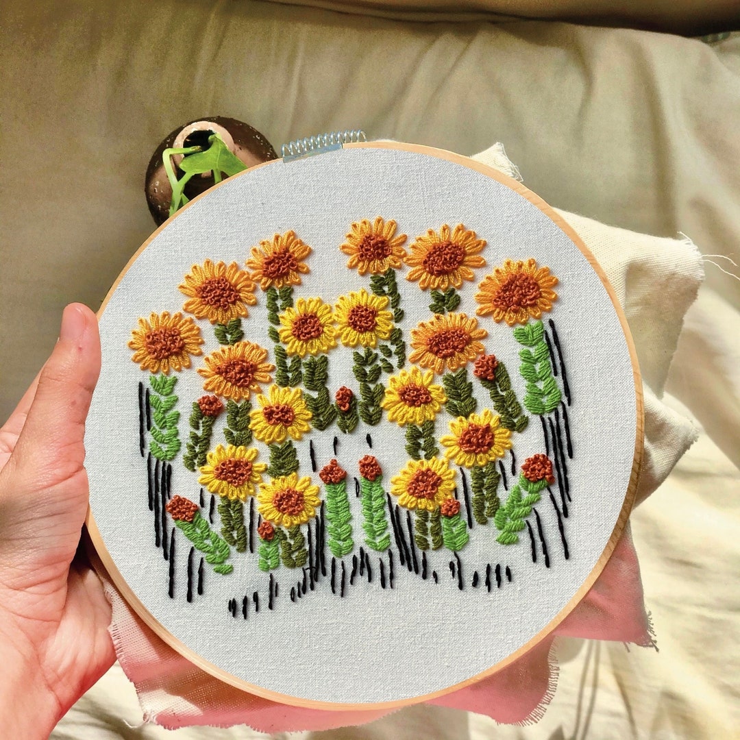 Sunflowers Embroidery Design With Youtube Tutorial, Embroidery Hoop