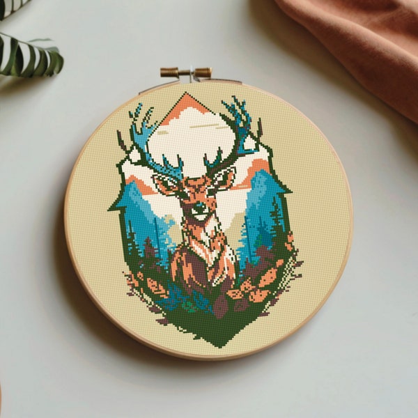 Deer cross stitch PDF, Reindeer decoration, Forest cross stitch pattern instant download pdf, Counted cross stitch design downloadable PDF