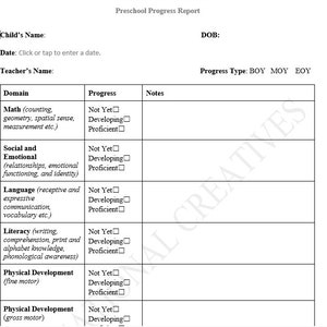 Preschool Progress Report