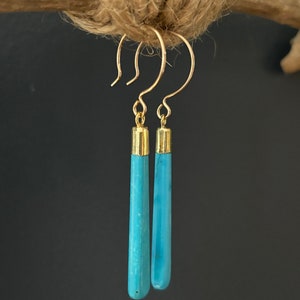 Turquoise Drop Earrings.  Popular Drop Earrings. Unique drop earrings. Turquoise and Gold Drop Earrings.