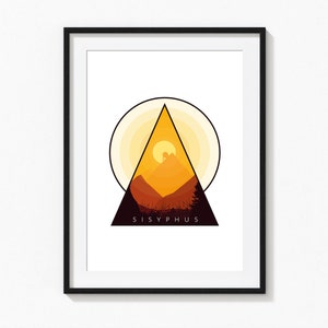 The Myth of Sisyphus Landscape Vector Illustration - DIGITAL DOWNLOAD - Artwork inspired by Albert Camus&#39; writings and philosophy. Wall art.