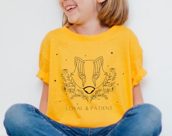 Kids Badger T Shirt, HP, Child Wizard House Shirt, Wizard Sport, Wizard School House, Witchcore, Mystical, Potter, Malfoy, Weasley