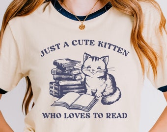 Cat Reading Shirt, Booktrovert T Shirt, Book Cat Lover Gift, Bookish Crewneck, Book Club, Reader, Funny Meme, Ringer Tee, Reader Gift Ideas