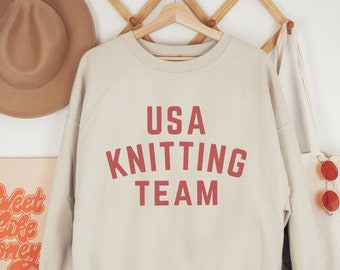 USA Knitting Team, Knitting Sweatshirt, Retro Crewneck, Crafting Shirt, 4th of July, Classic, Patriotic Shirt, America, Crafter Gift