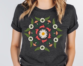 Weirdcore Mandala Shirt Eyeball Skull Design