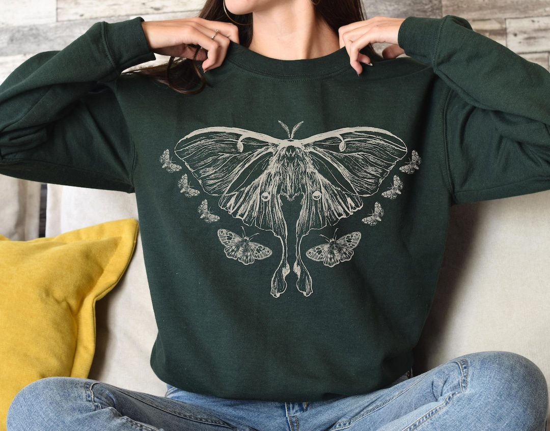 Moth Sweatshirt, Luna Moth, Whimsigoth, Goblincore Clothing, Witchcore ...