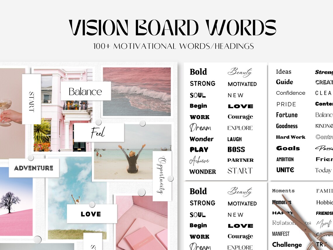Printable Vision Board Words, 2025 Vision Board, Printable Positive