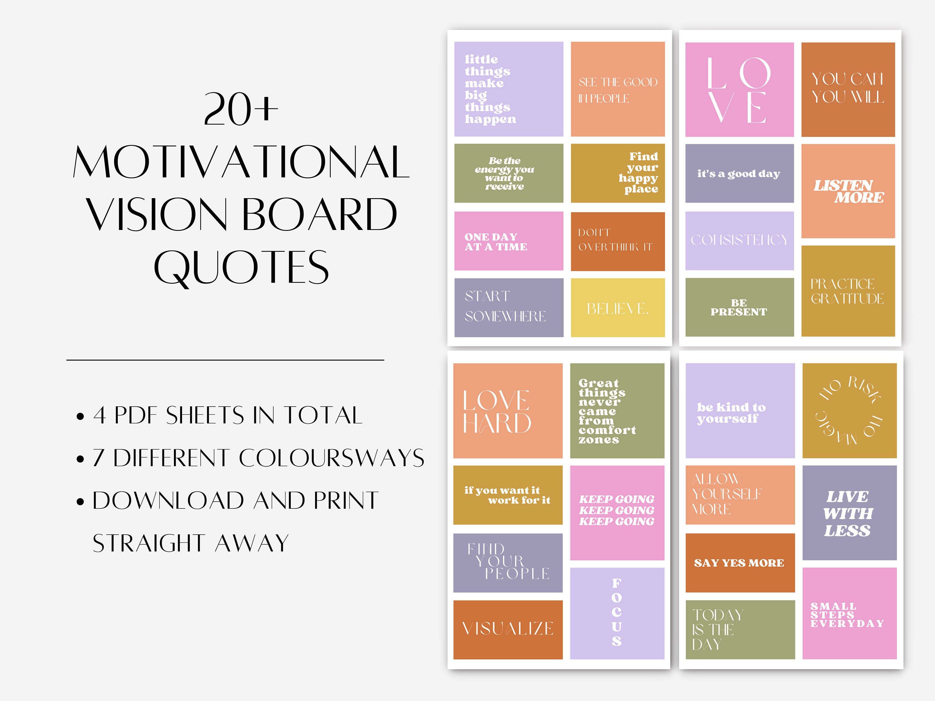 Vision Board Quotes, Printable 2025 Vision Board, Motivational Sayings, Printable Positive Cards