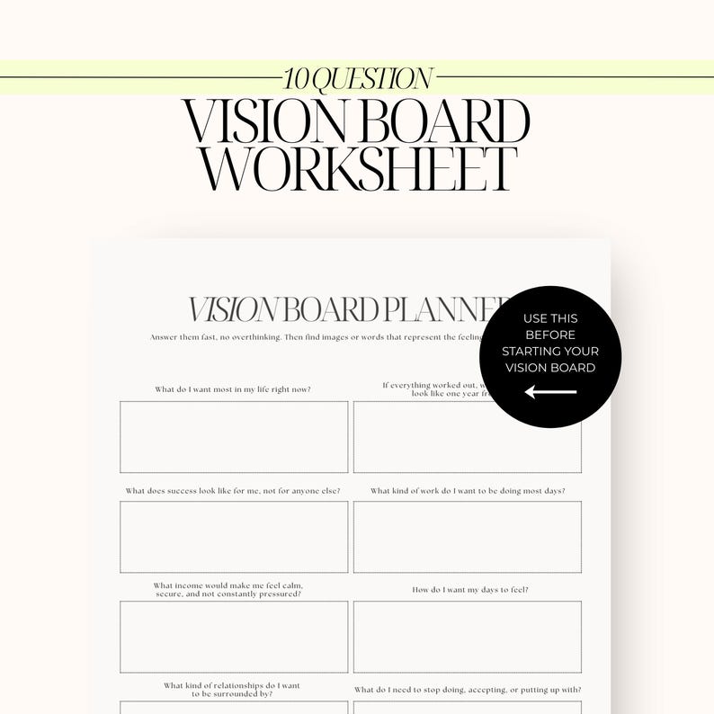 Vision Exercise Worksheet Goal Setting Worksheet, Vision Board Planner, Life & Career Goals ...