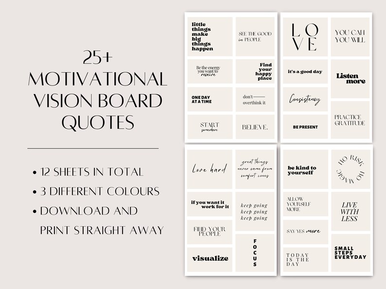 Motivational Vision Board Quotes Printable 2024 Vision Board Etsy