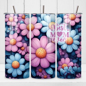 Mom Tumbler Wrap Blue Flowers 20oz Skinny Tumbler Wrap, Sublimation Design, Digital Download PNG, Mom Tumbler Wrap PNG, Mama Tumbler Wrap