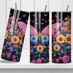 Envoltura para vaso con forma de mariposa Envoltura para vaso con forma de mariposa morada 20 oz Sublimación de gráficos de descarga digital sin costuras