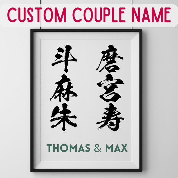 COUPLE NAMES Customized in Japanese Kanji Calligraphy | Pair Names Personalized , Printable Wall Art, Wall Decor, Poster, wedding gift