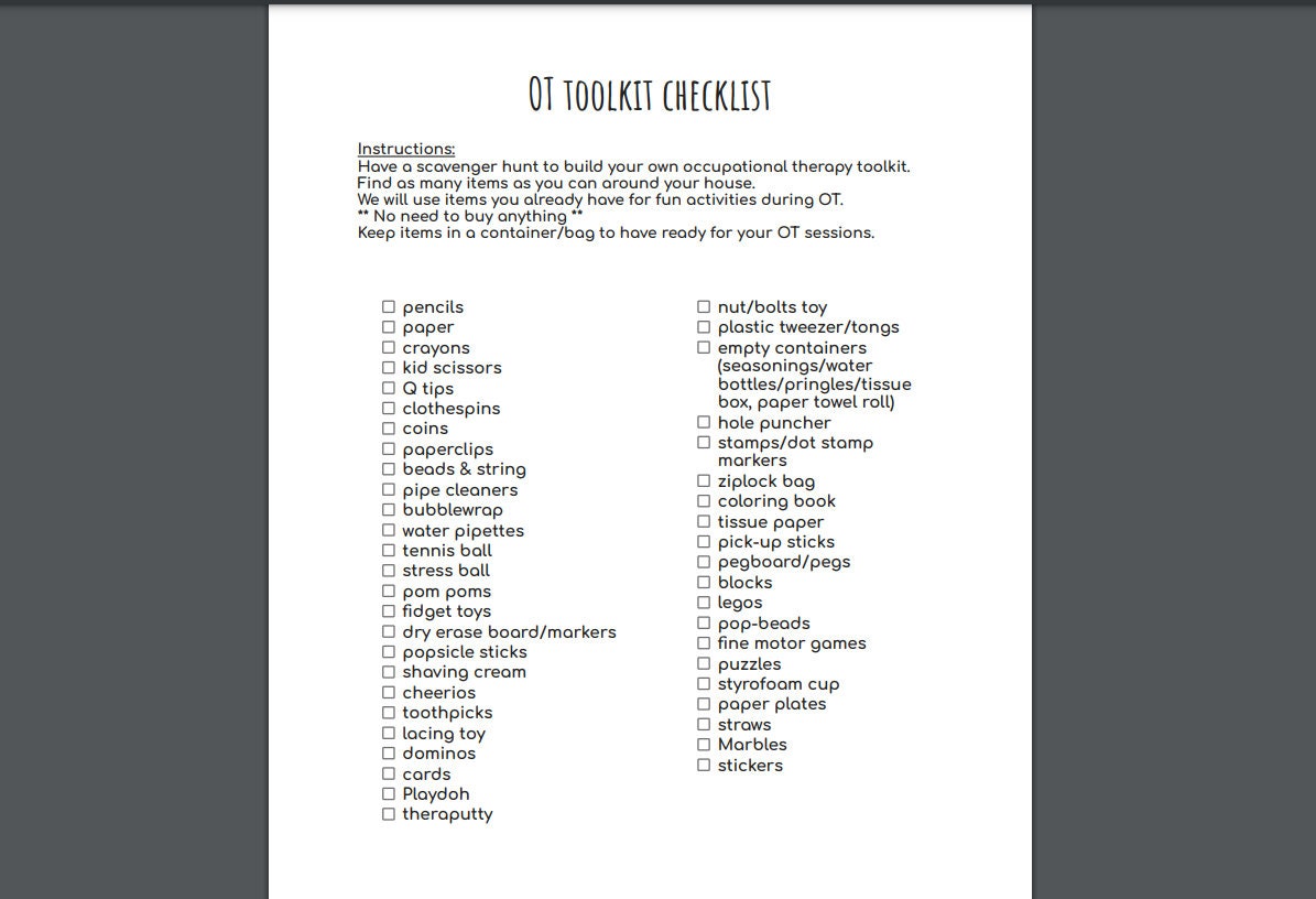 OT Toolkit Checklist - Etsy