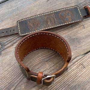 Levellers läderhandledsmanschett - handgjord vintagegrön kamouflage