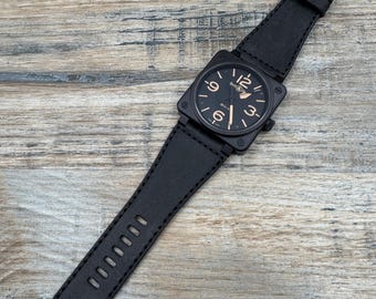 24/24 mm Bell and Ross leren horlogeband/band - effen matzwart