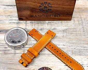 Leren horlogeband voor Giuliano Mazzuoli Manometro - camelgeel/crème