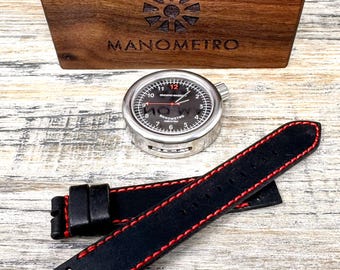 Leren horlogeband voor Giuliano Mazzuoli Manometro - matzwart/rood