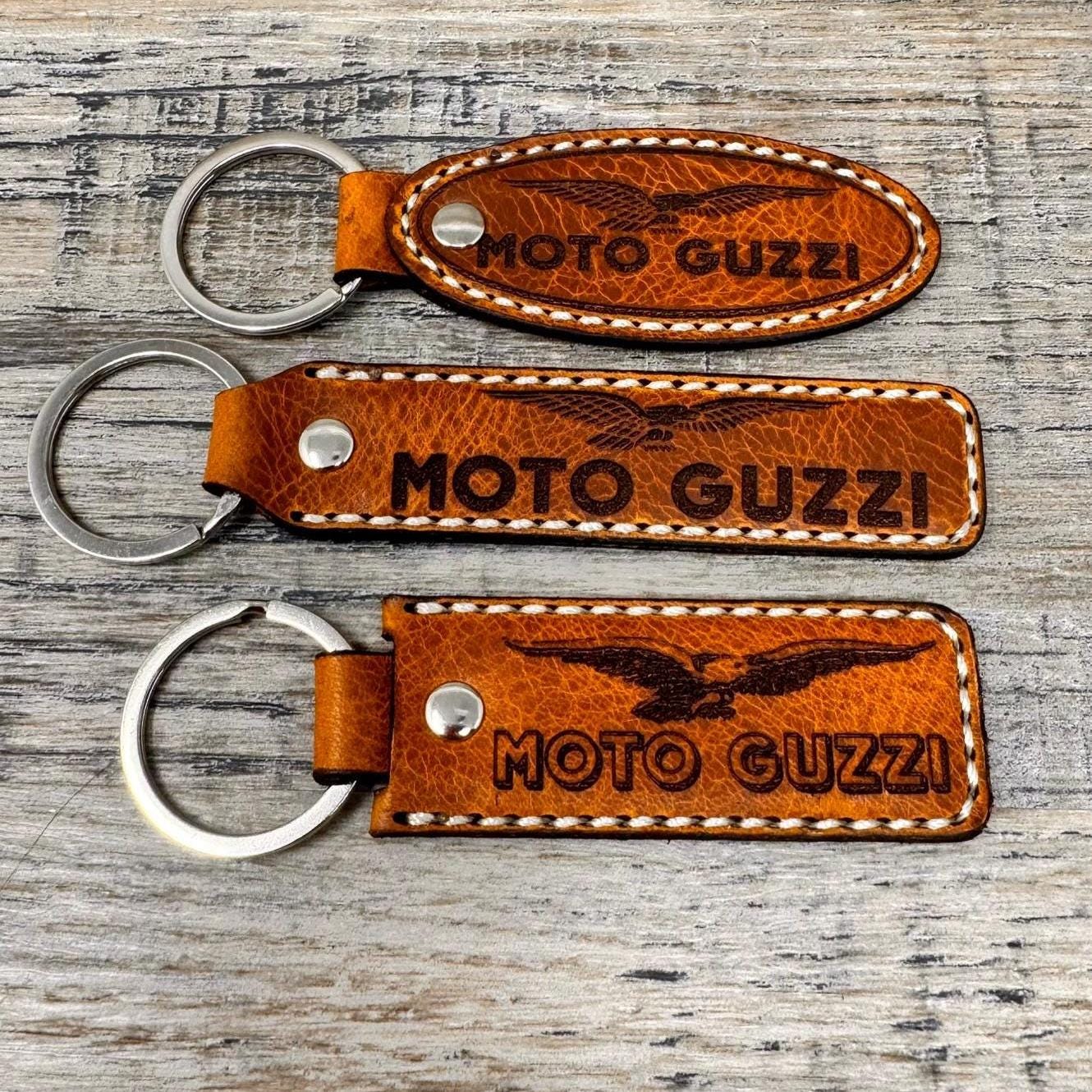 Double Sided MG Motorcycle Logo Leather Key Fob , Key Ring, Key Chain