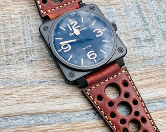 Vintage leren horlogeband in rallystijl voor Bell and Ross-horloges