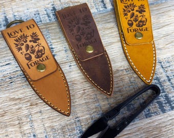Schaar, foerageerschaar, foerageergereedschap in leren etui, verschillende kleuren