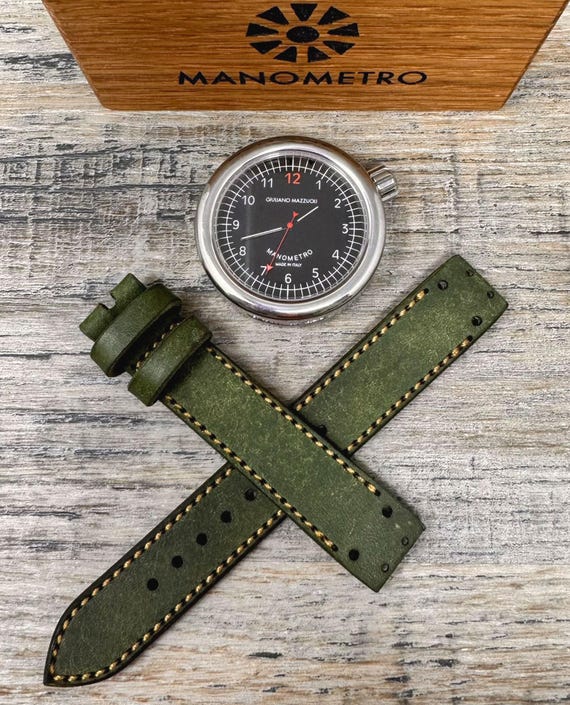 Leather Strap for Giuliano Mazzuoli Manometro Watch - Green/Gold