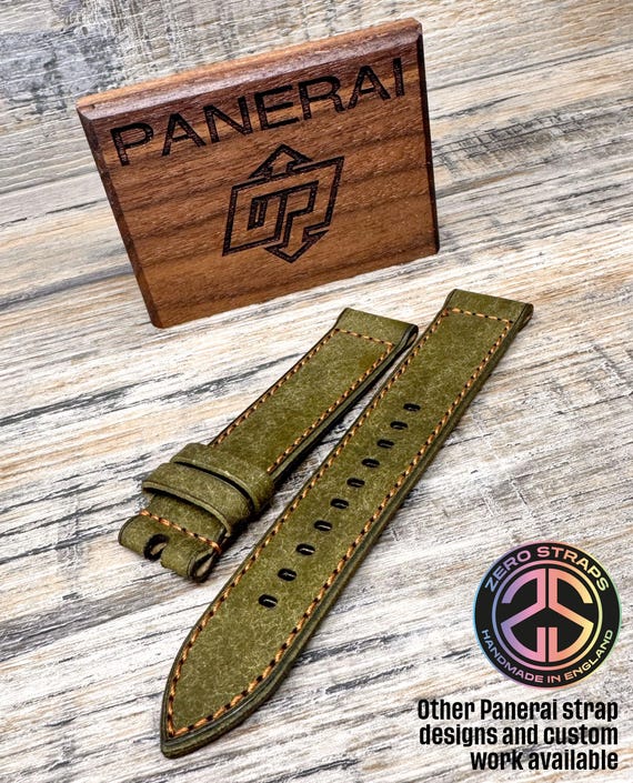 Leather Watch Strap for Panerai Watches  - Hand Crafted - Green/Butterscotch
