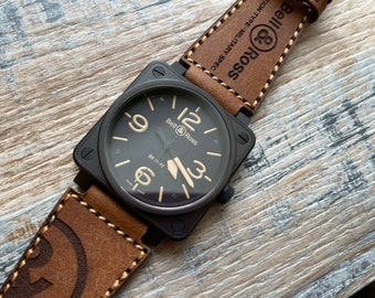 Bell and Ross leren horlogeband/band voor BR01 BR03 BRS-horloges - whiskykleurig leer