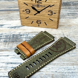 Bell and Ross Leather Watch Strap / Band for  BR01 BR03 BRS Watches - Green/Gold